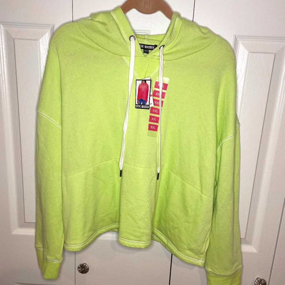 Steve Madden Neon Yellow Sweatshirt Hoodie Pullover w/ Kangaroo Pocket XXL NEW